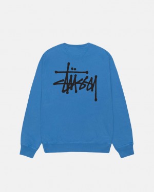 Stussy Basic Stussy Crew Pigment Dyed - Unisex Hoodies Azuis | FPTHY46188