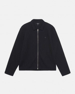 Stussy Big Thermal Zip Shirt - Unisex Tops Shirts Pretas | PPTQX37440