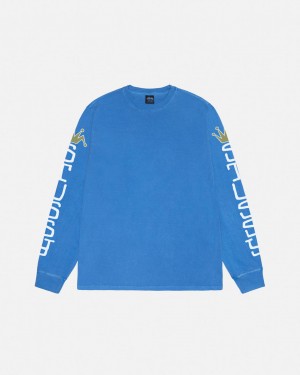 Stussy Jumbo LS Tee Pigment Dyed - Unisex Longsleeve Azuis | SPTNY80266