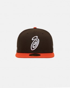 Stussy New Era 59Fifty Curly S - Unisex Marrom Laranja | YPTVQ87423