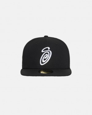 Stussy New Era 59Fifty Curly S - Unisex Pretas | PTXBR95016