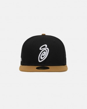 Stussy New Era 59Fifty Curly S - Unisex Pretas Douradas | PTDYB80682