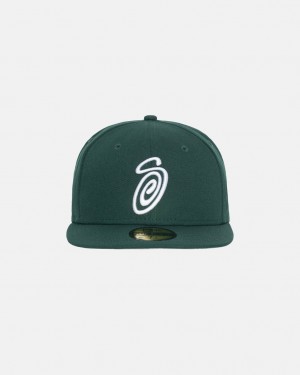 Stussy New Era 59Fifty Curly S - Unisex Verdes | DPTKV76798