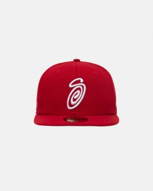 Stussy New Era 59Fifty Curly S - Unisex Vermelhas | XPTGW49659