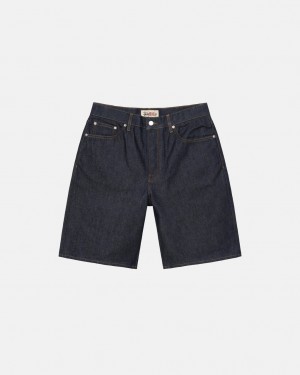 Stussy Raw Denim Big Ol& Shorts - Men&s Shorts Trunks Pretas | PTZPD87999