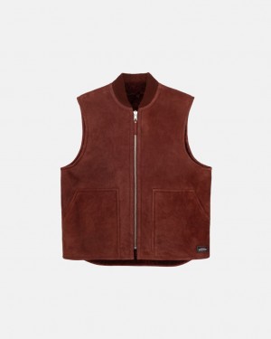 Stussy Reversible Shearling Workgear Vest - Unisex Jackets Bordeaux | PTZDE89749