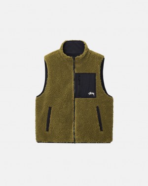 Stussy Sherpa Reversible Vest - Unisex Jackets Verde Oliva | YPTVQ59182