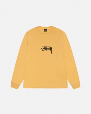 Stussy Small Stock LS Tee Pigment Dyed - Unisex Longsleeve Laranja | YPTVQ30751