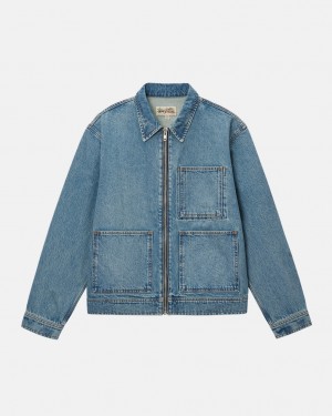 Stussy Zip Trabalho Jacket Denim - Unisex Jackets Azuis | XPTGW31067