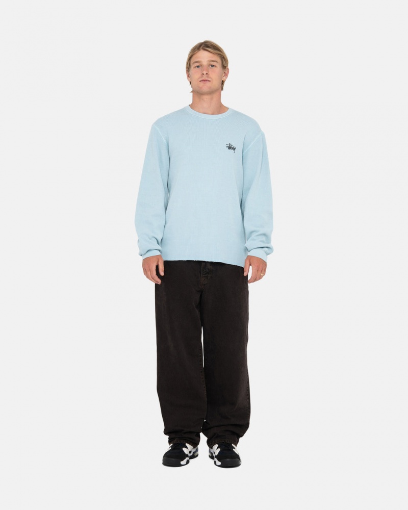 Stussy Basic Stock Ls Thermal - Mens Long Sleeve Knit Luz Azuis | XPTBH95885