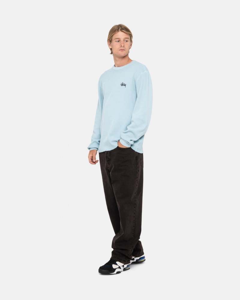 Stussy Basic Stock Ls Thermal - Mens Long Sleeve Knit Luz Azuis | XPTBH95885