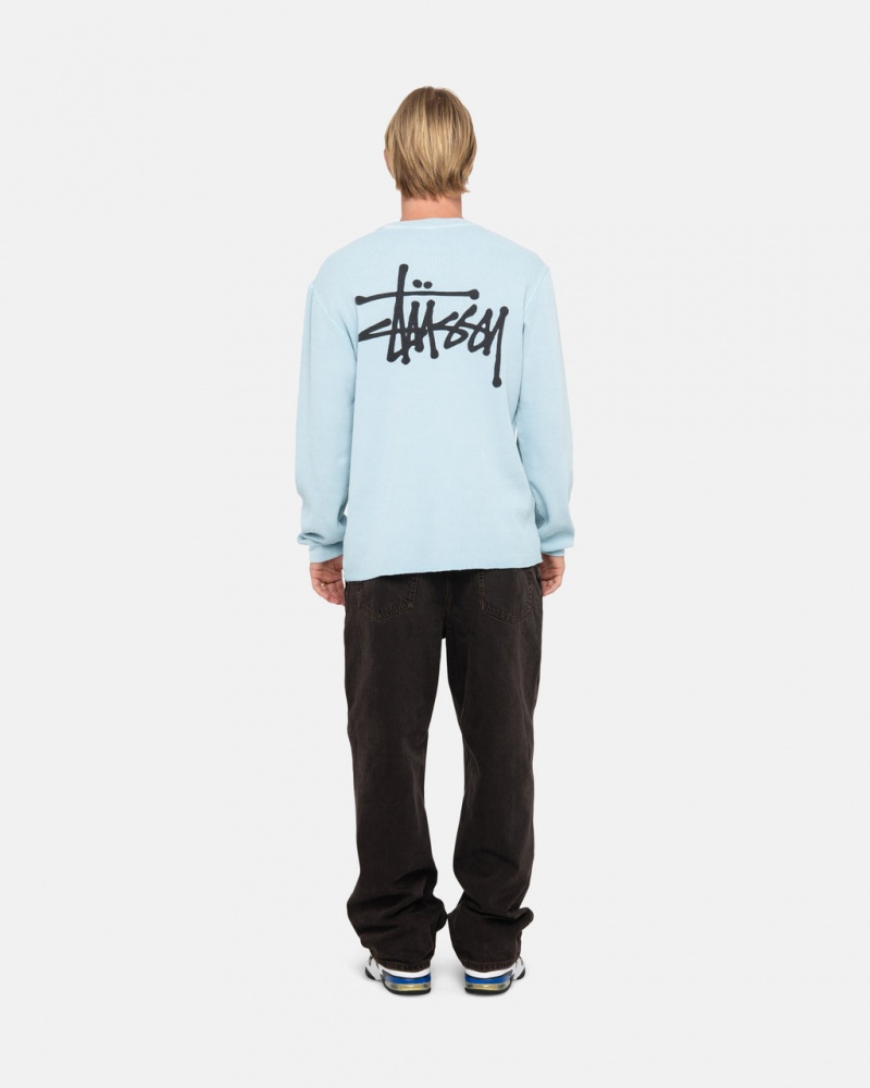 Stussy Basic Stock Ls Thermal - Mens Long Sleeve Knit Luz Azuis | XPTBH95885