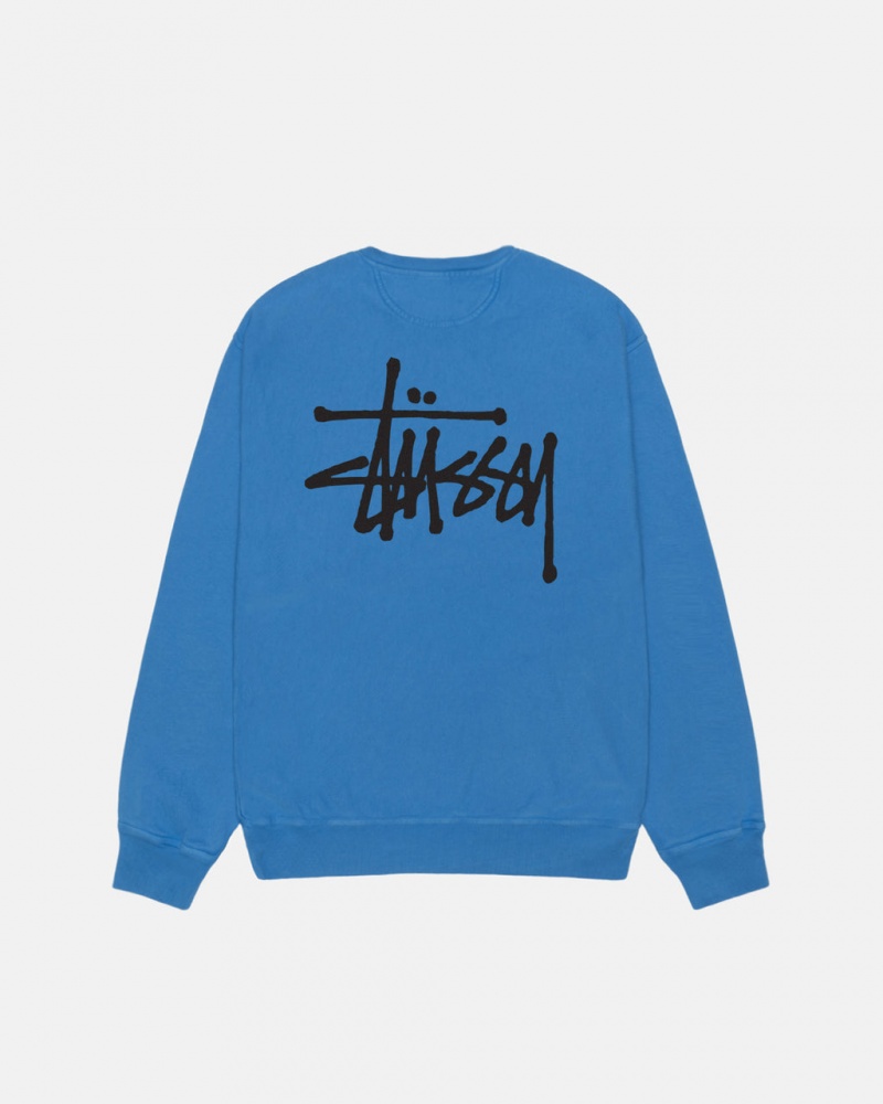 Stussy Basic Stussy Crew Pigment Dyed - Unisex Hoodies Azuis | FPTHY46188