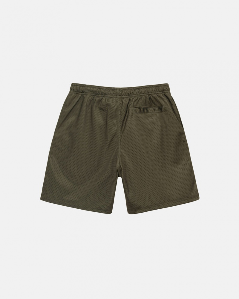 Stussy Big Basic Mesh Curta - Men&s Shorts Trunks Verde Oliva | PTXBR44530