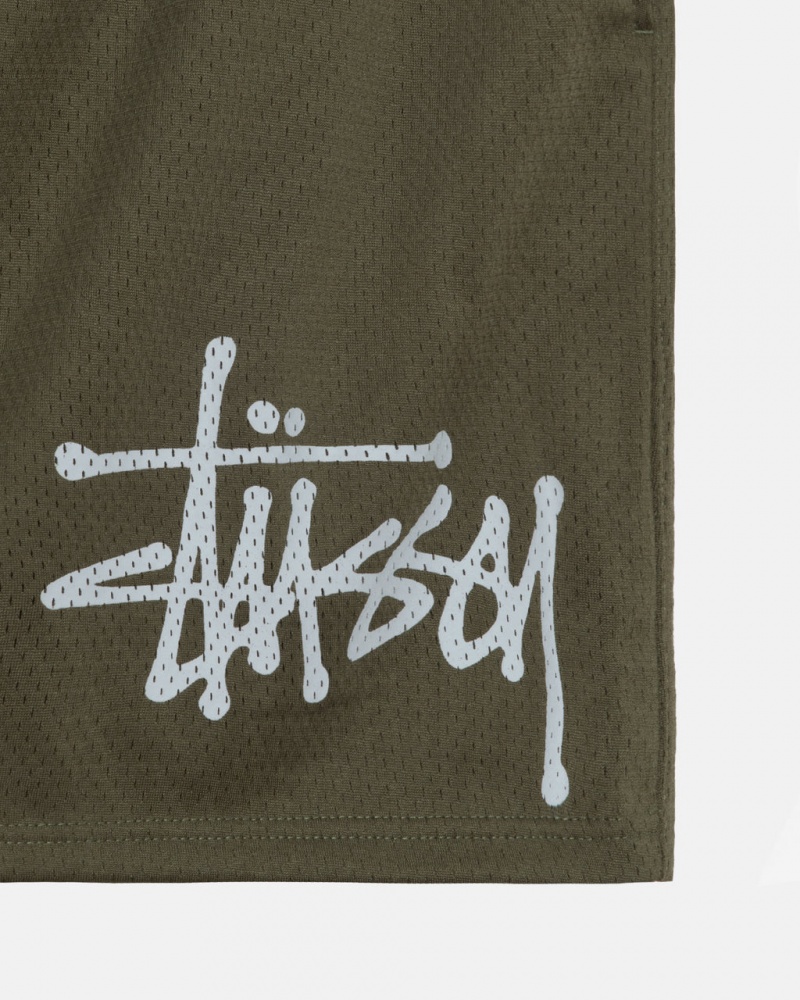 Stussy Big Basic Mesh Curta - Men&s Shorts Trunks Verde Oliva | PTXBR44530