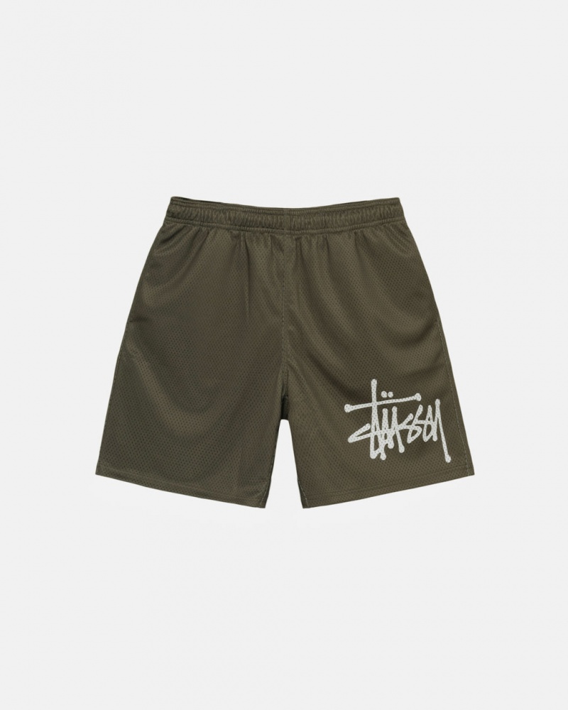 Stussy Big Basic Mesh Curta - Men&s Shorts Trunks Verde Oliva | PTXBR44530