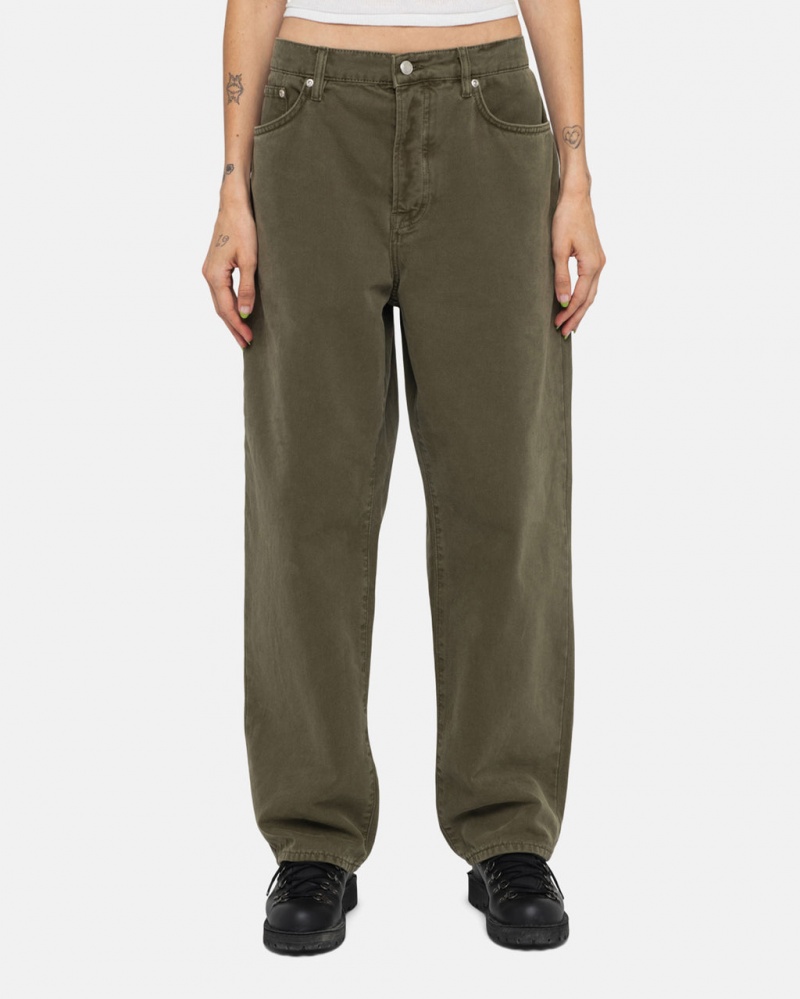 Stussy Big Ol& Jean Washed Lona - Unisex Pants Verde Oliva | FPTHY38666