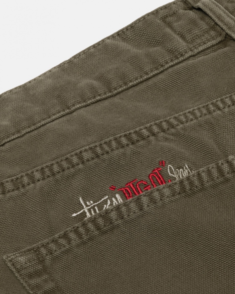 Stussy Big Ol& Jean Washed Lona - Unisex Pants Verde Oliva | FPTHY38666