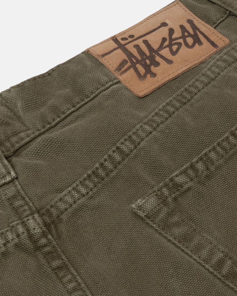 Stussy Big Ol& Jean Washed Lona - Unisex Pants Verde Oliva | FPTHY38666