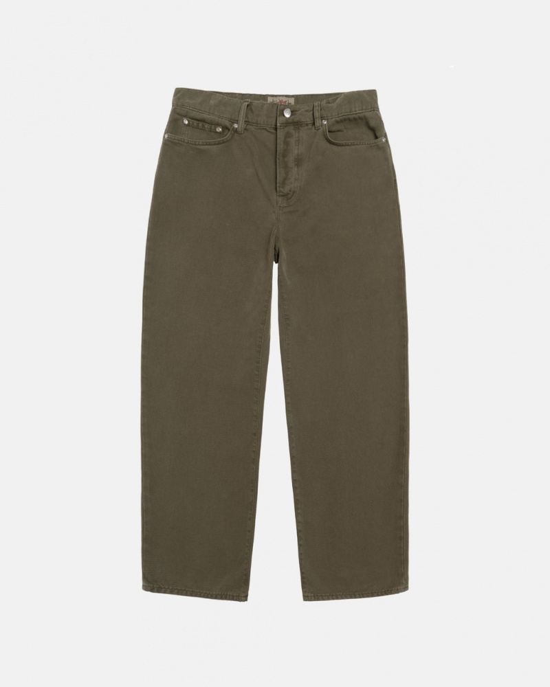 Stussy Big Ol& Jean Washed Lona - Unisex Pants Verde Oliva | FPTHY38666