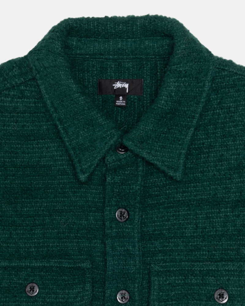 Stussy Boucle Lã Cpo Shirt - Unisex Tops Shirts Verdes | PTQAV67095