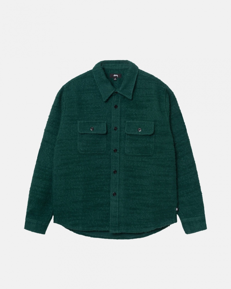 Stussy Boucle Lã Cpo Shirt - Unisex Tops Shirts Verdes | PTQAV67095