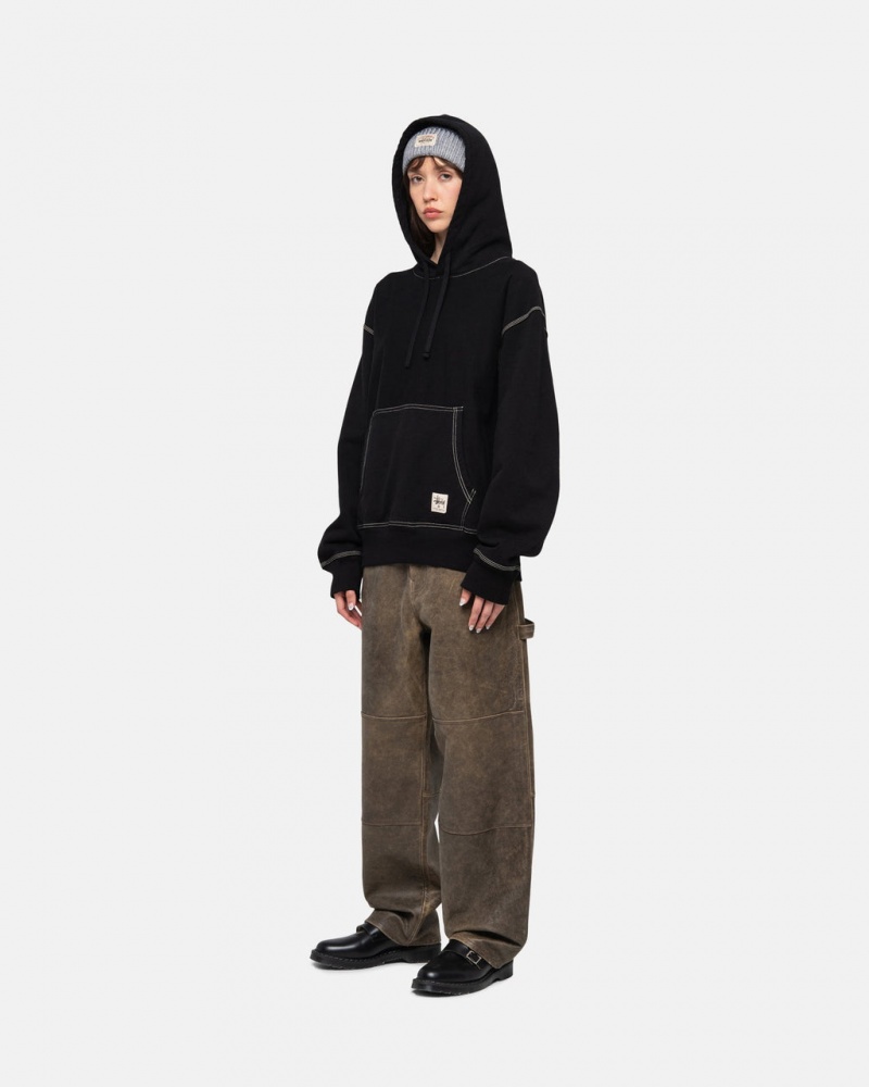 Stussy Contrast Stitch Label Hoodie - Unisex Hoodies Pretas | PTICD29143