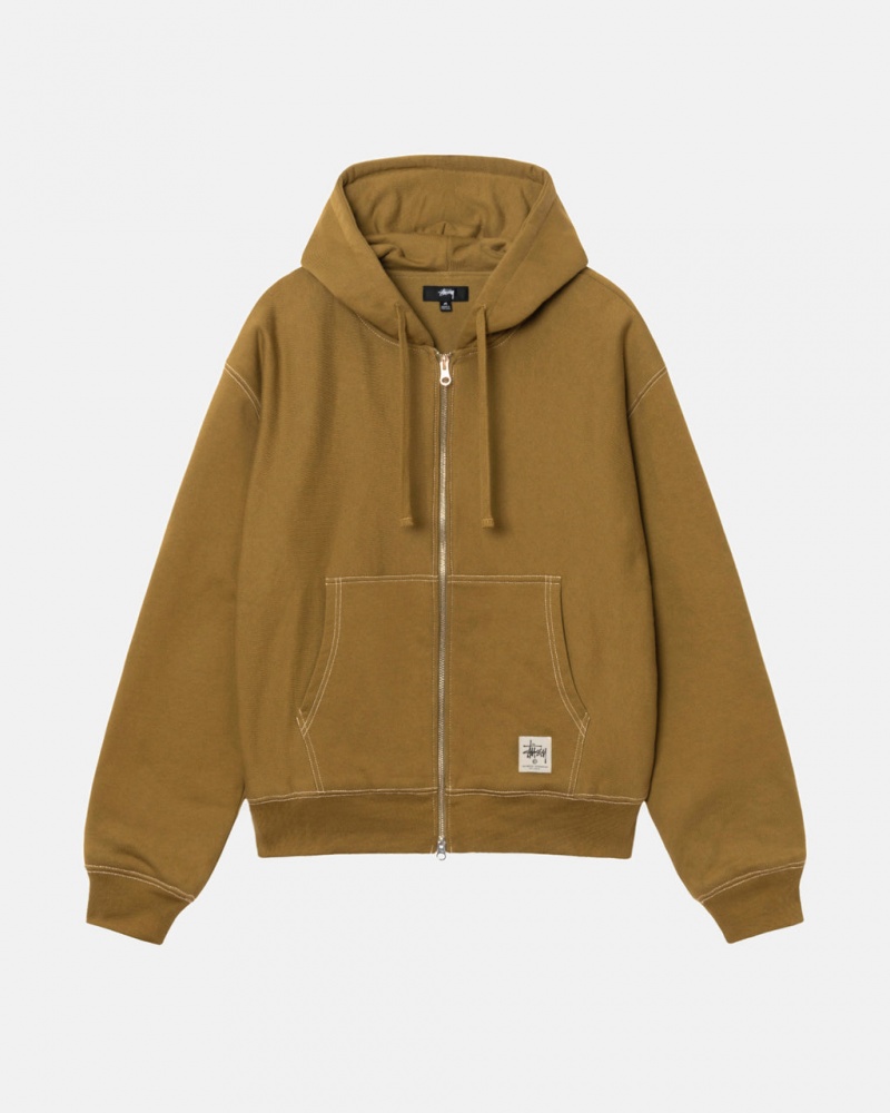 Stussy Double Face Label Zip Hoodie - Unisex Hoodies Verde Oliva | BPTSO29878