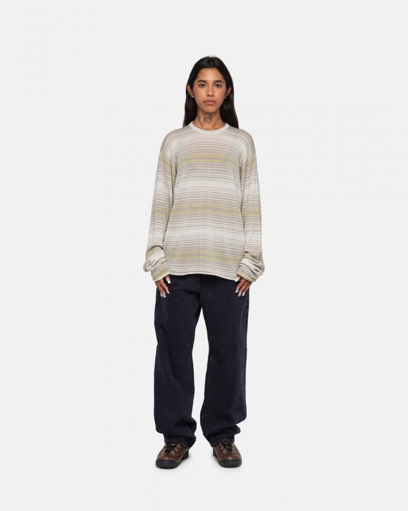 Stussy Horizontal Stripe Moletom - Unisex Sweaters Knits Bege | PTNZX27876