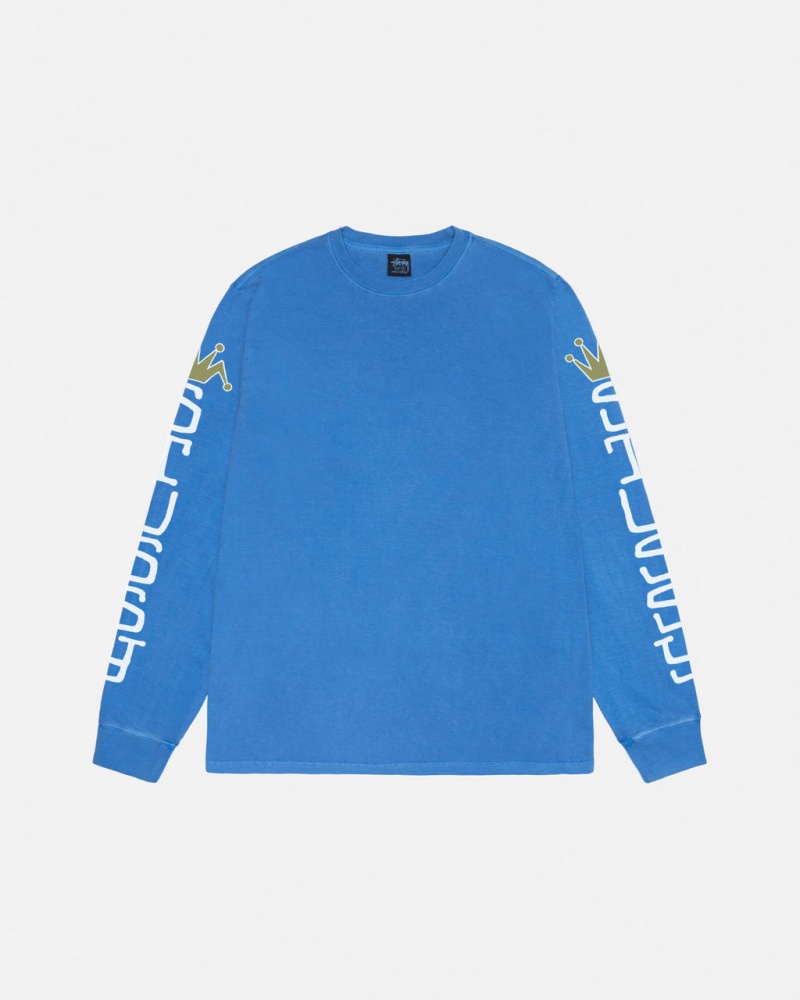 Stussy Jumbo LS Tee Pigment Dyed - Unisex Longsleeve Azuis | SPTNY80266