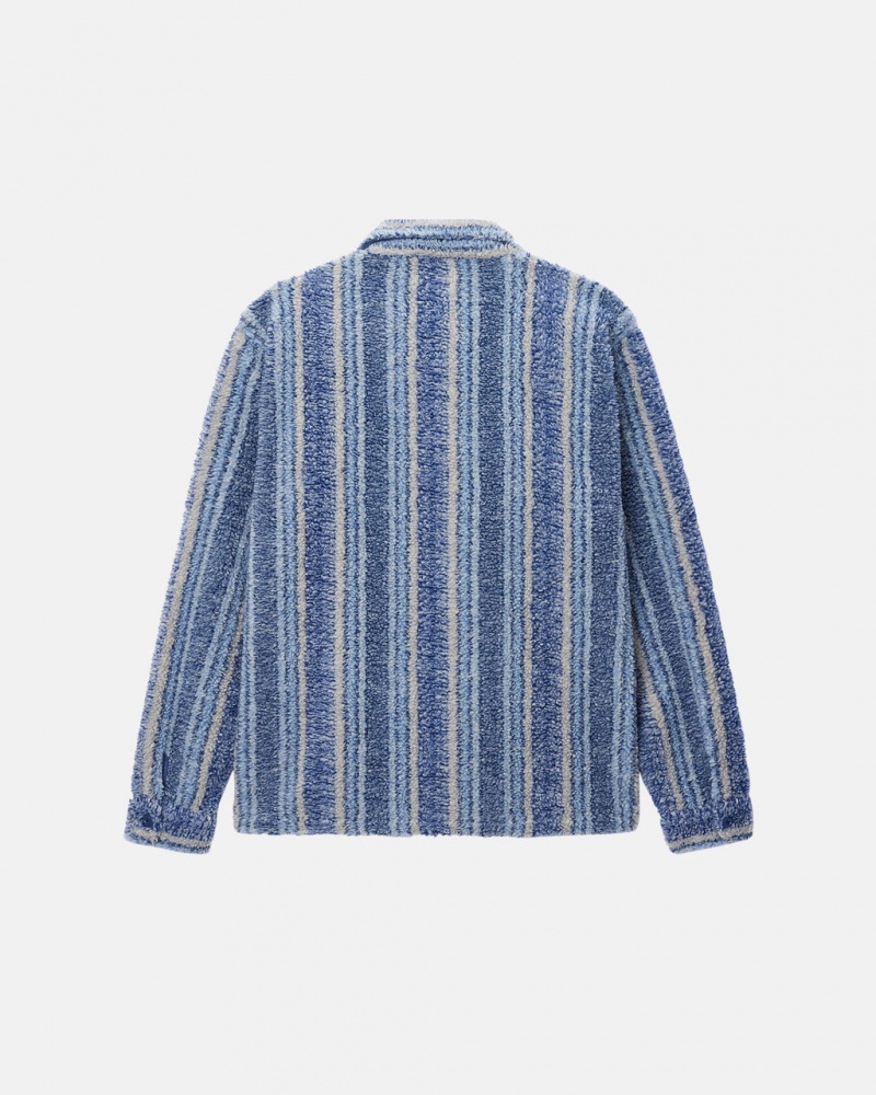 Stussy Listrado Sherpa Shirt - Unisex Tops Shirts Azul Anil | MPTHR74932