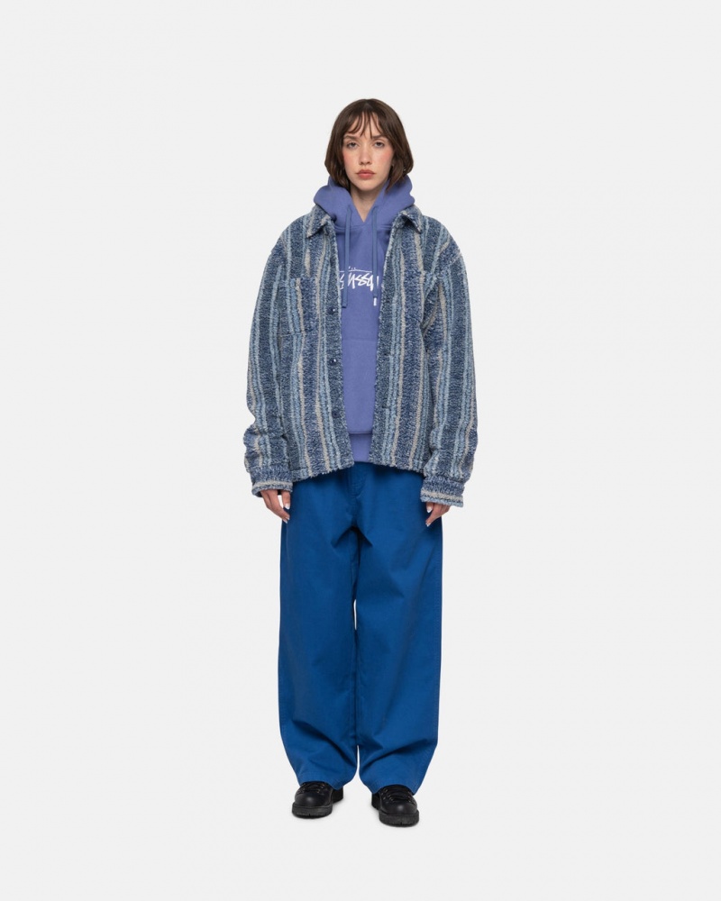 Stussy Listrado Sherpa Shirt - Unisex Tops Shirts Azul Anil | MPTHR74932