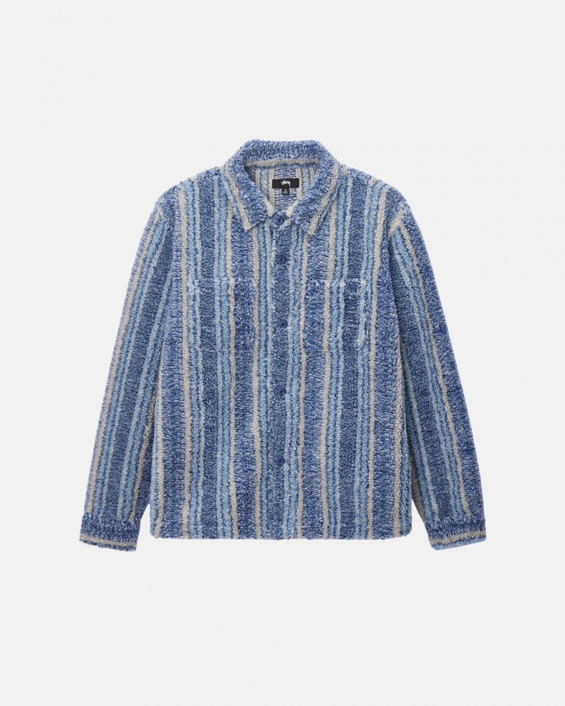 Stussy Listrado Sherpa Shirt - Unisex Tops Shirts Azul Anil | MPTHR74932