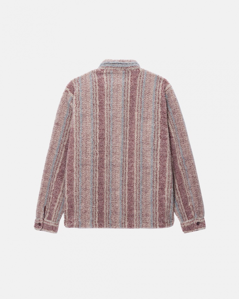 Stussy Listrado Sherpa Shirt - Unisex Tops Shirts Vermelhas | PTNZX79247