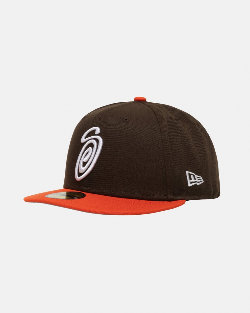 Stussy New Era 59Fifty Curly S - Unisex Marrom Laranja | YPTVQ87423