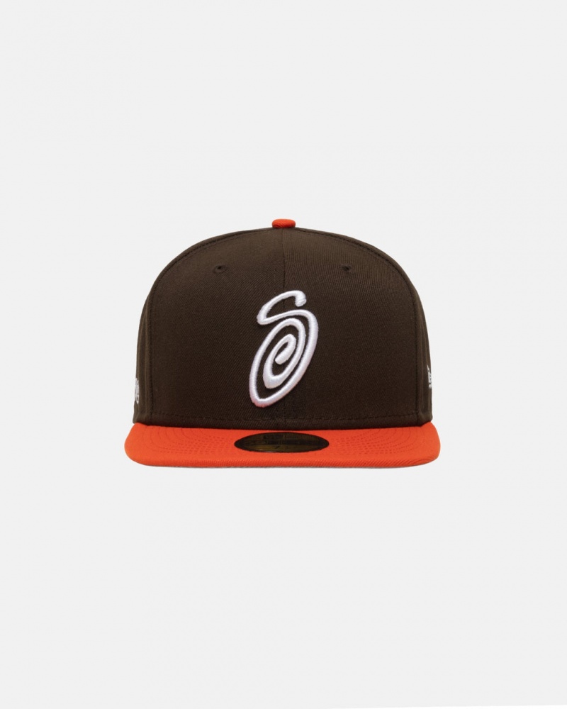 Stussy New Era 59Fifty Curly S - Unisex Marrom Laranja | YPTVQ87423