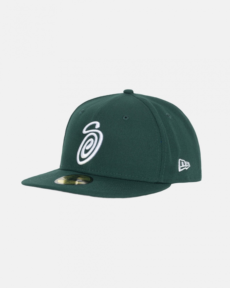 Stussy New Era 59Fifty Curly S - Unisex Verdes | DPTKV76798