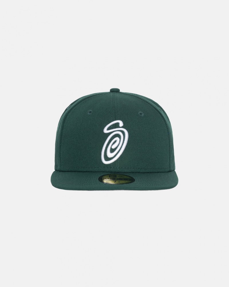 Stussy New Era 59Fifty Curly S - Unisex Verdes | DPTKV76798