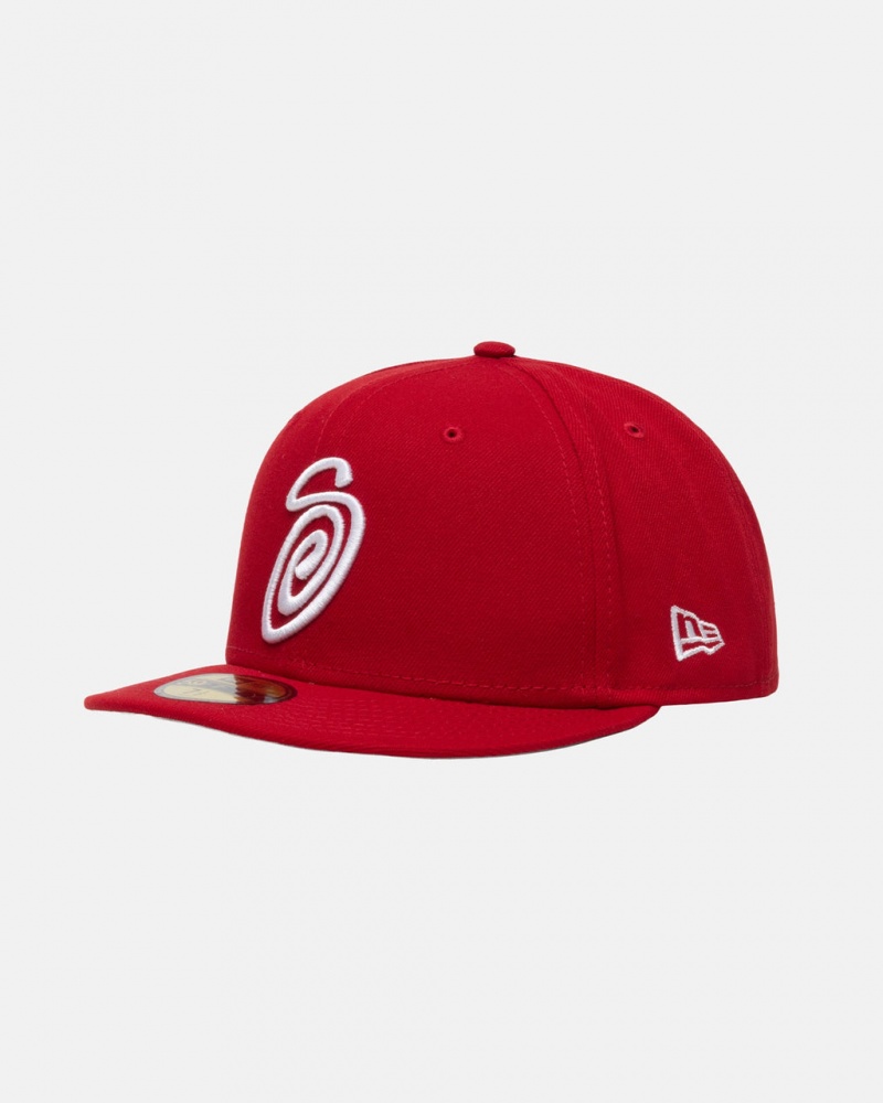 Stussy New Era 59Fifty Curly S - Unisex Vermelhas | XPTGW49659