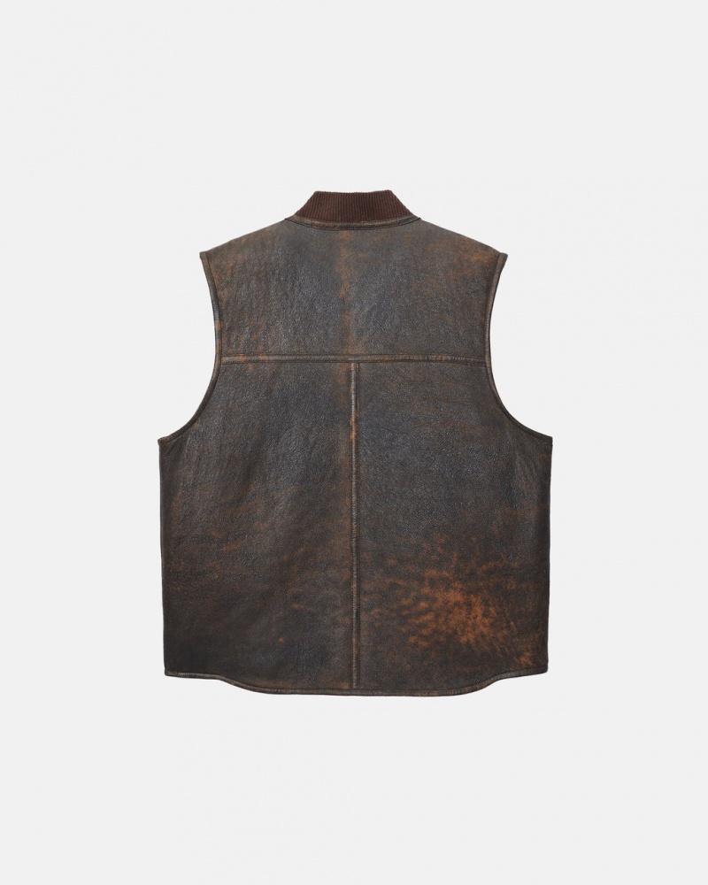 Stussy Reversible Shearling Workgear Vest - Unisex Jackets Marrom | UPTND96024