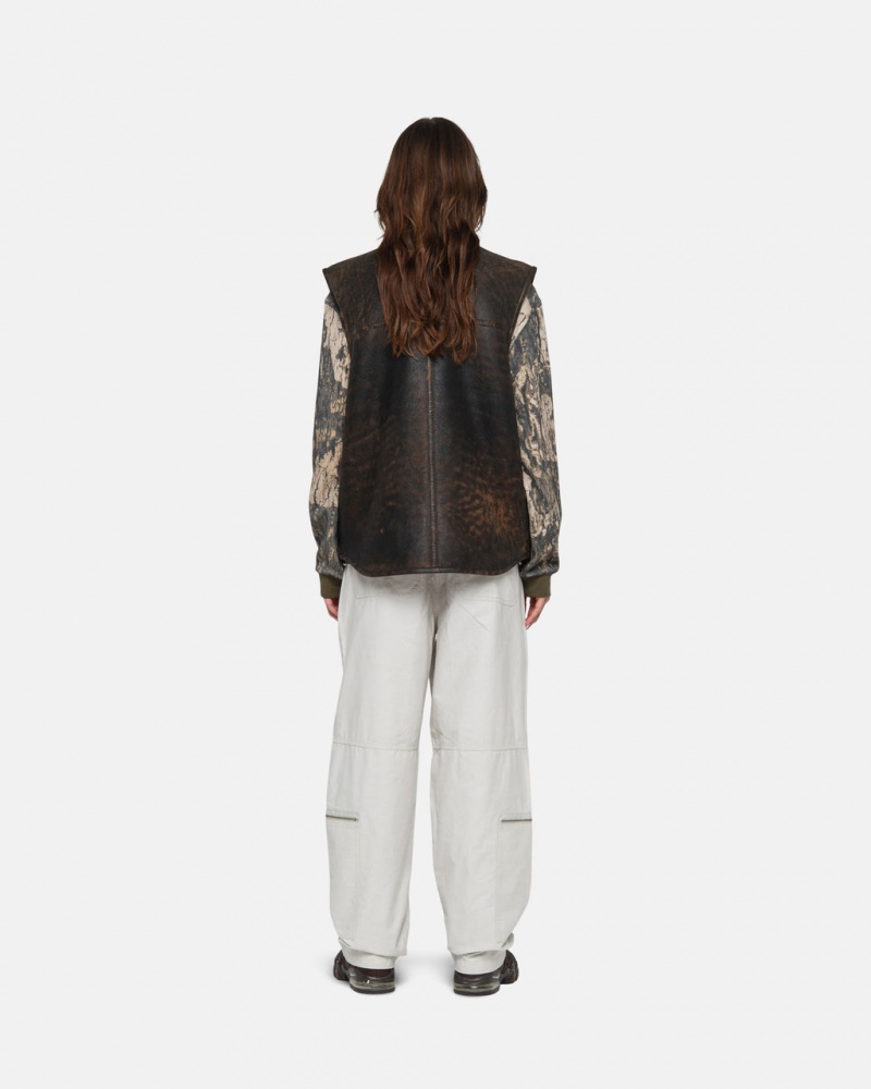 Stussy Reversible Shearling Workgear Vest - Unisex Jackets Marrom | UPTND96024