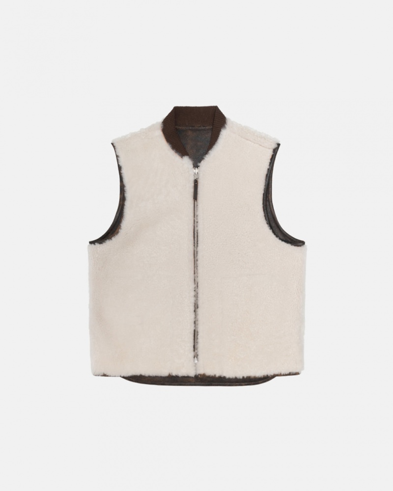 Stussy Reversible Shearling Workgear Vest - Unisex Jackets Marrom | UPTND96024