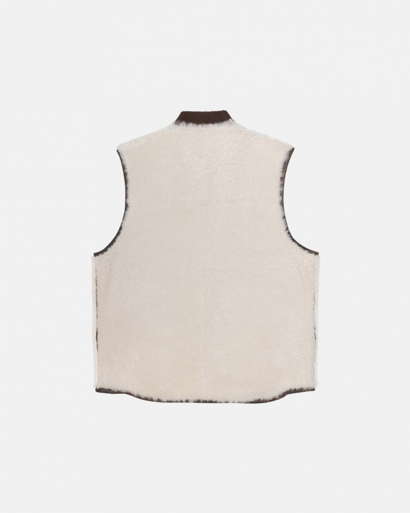 Stussy Reversible Shearling Workgear Vest - Unisex Jackets Marrom | UPTND96024