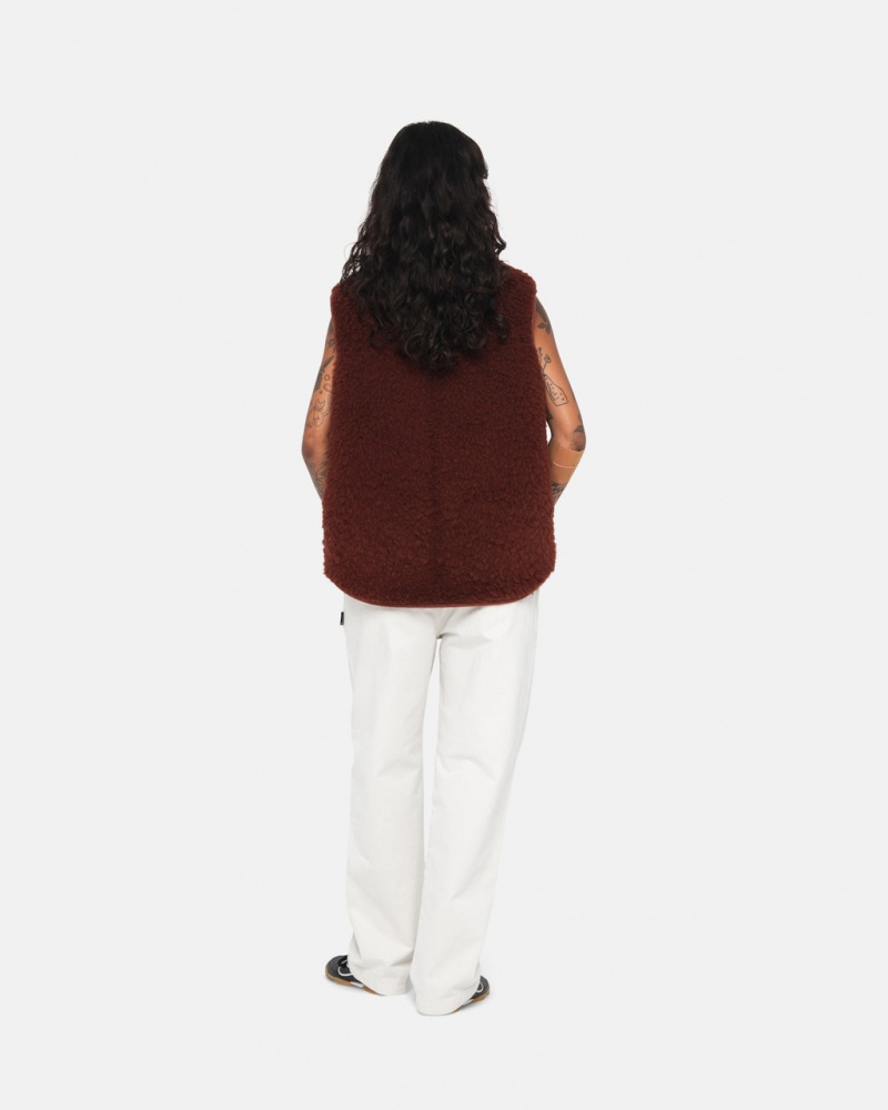 Stussy Reversible Shearling Workgear Vest - Unisex Jackets Bordeaux | PTZDE89749