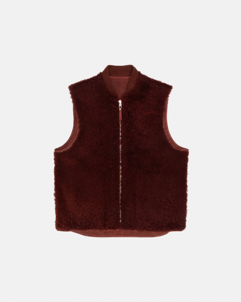 Stussy Reversible Shearling Workgear Vest - Unisex Jackets Bordeaux | PTZDE89749