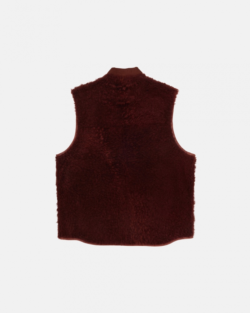 Stussy Reversible Shearling Workgear Vest - Unisex Jackets Bordeaux | PTZDE89749