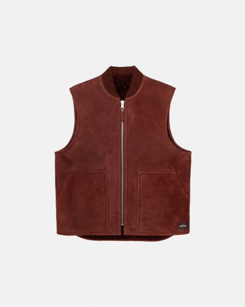 Stussy Reversible Shearling Workgear Vest - Unisex Jackets Bordeaux | PTZDE89749