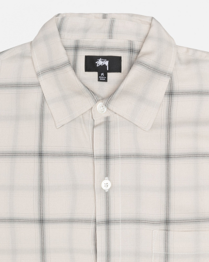 Stussy Shadow Plaid Rayon Shirt - Unisex Tops Bege | PTJZR59753