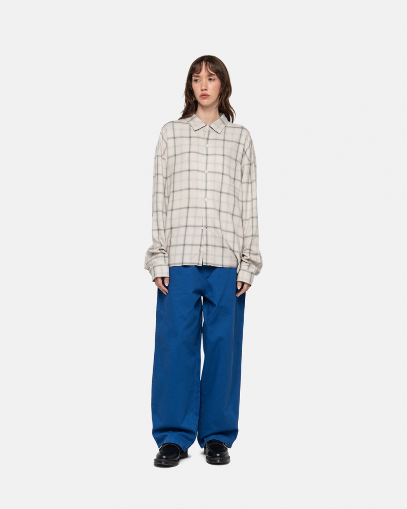 Stussy Shadow Plaid Rayon Shirt - Unisex Tops Bege | PTJZR59753