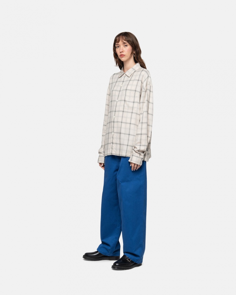 Stussy Shadow Plaid Rayon Shirt - Unisex Tops Bege | PTJZR59753